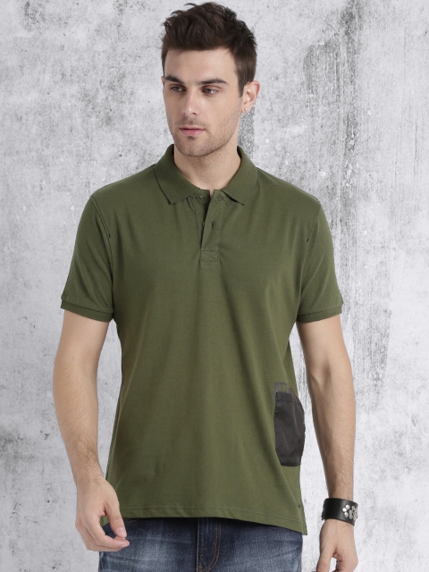 

RDSTR Men Olive Green Solid Polo T-shirt