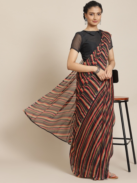 

Satrani Beige & Red Leheriya Pure Chiffon Leheriya Saree