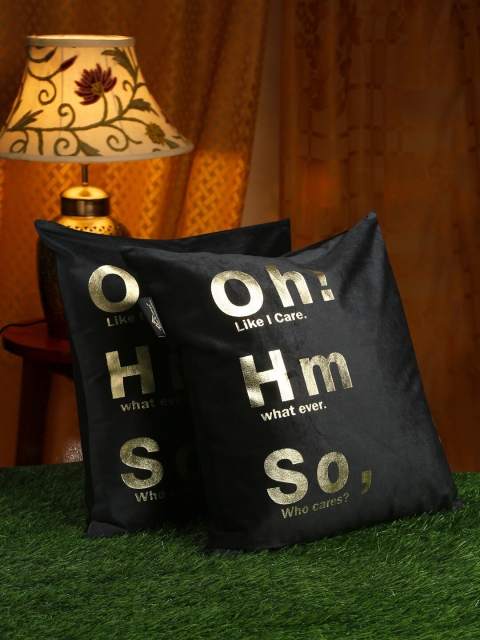 

HOSTA HOMES Black & Gold-Toned Set of 2 Geometric Velvet Square Cushion Covers