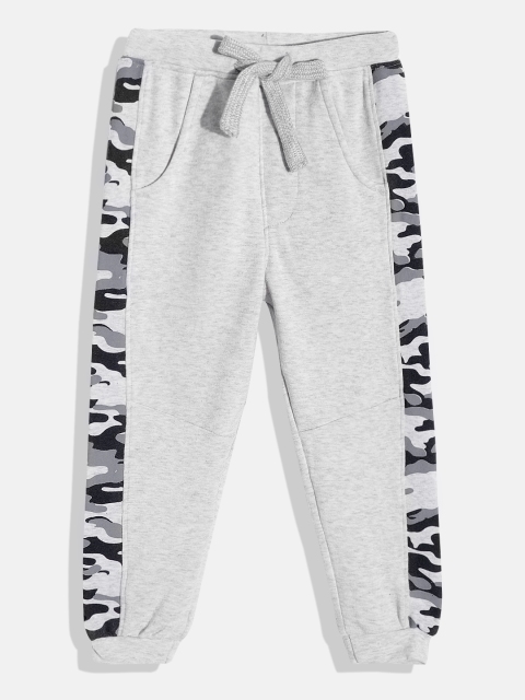

GOJI Boys Grey Melange & Black Camouflage Printed Joggers