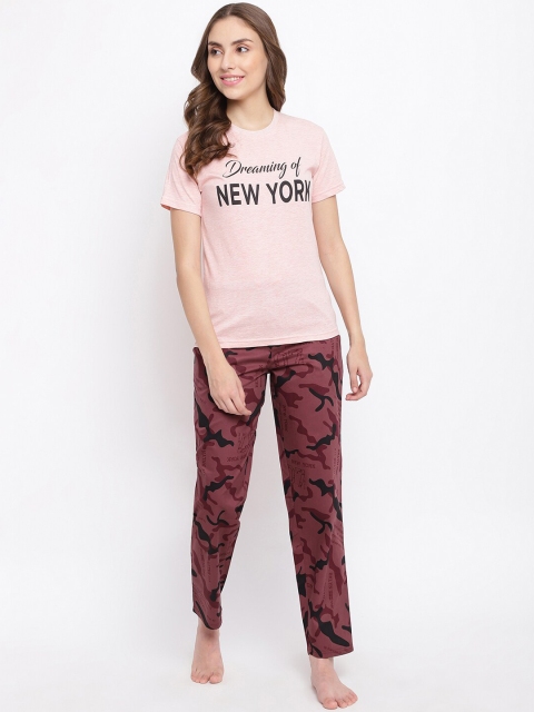 

La Intimo Women Pink & Maroon Printed Night suit