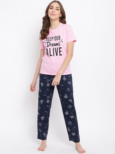 

La Intimo Women Pink & Blue Printed Night suit