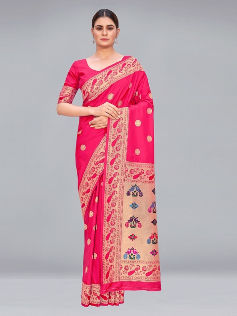 

MONJOLIKA FASHION Pink & Gold-Toned Woven Design Silk Blend Paithani Saree