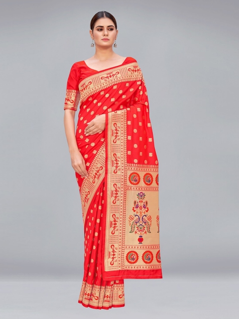 

MONJOLIKA FASHION Red & Gold-Toned Woven Design Silk Blend Paithani Saree