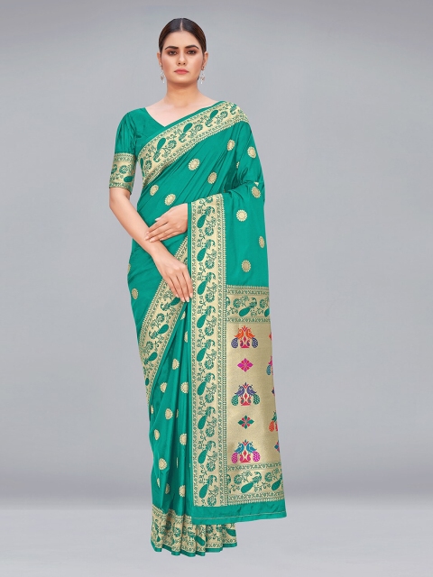 

MONJOLIKA FASHION Teal & Gold-Toned Ethnic Motifs Zari Paithani Saree