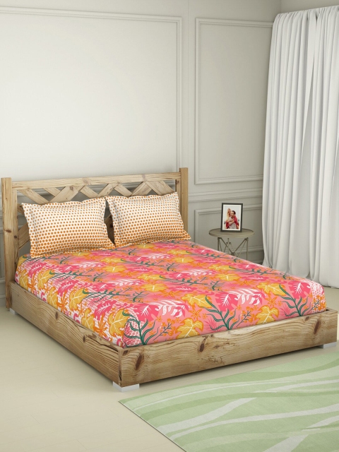 

SPACES Unisex Orange Floral Print Bedsheets