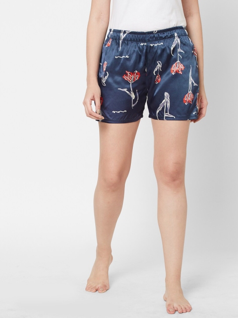 

SDL by Sweet Dreams Women Navy Blue & White 2 Printed Lounge Shorts