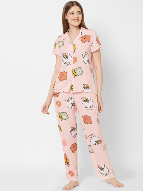 

SDL by Sweet Dreams Women Peach-Coloured Printed Night suit