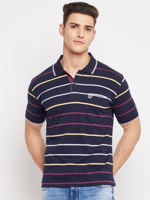 

Duke Men Blue Striped Polo Collar T-shirt