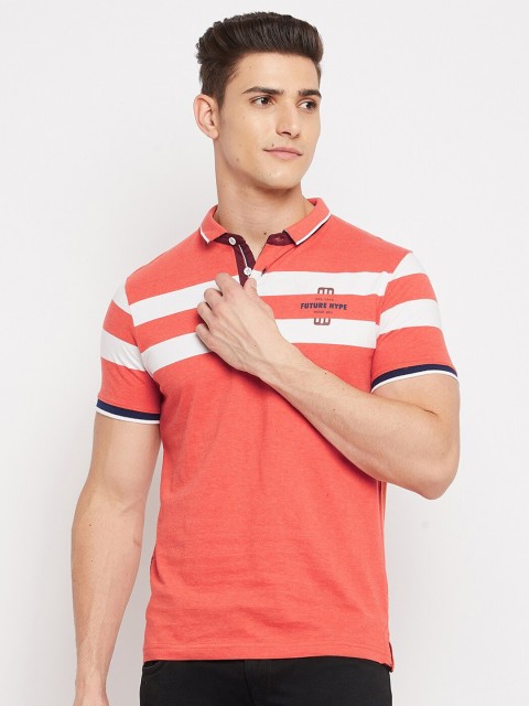 

Duke Men Red & White Striped Polo Collar Slim Fit T-shirt