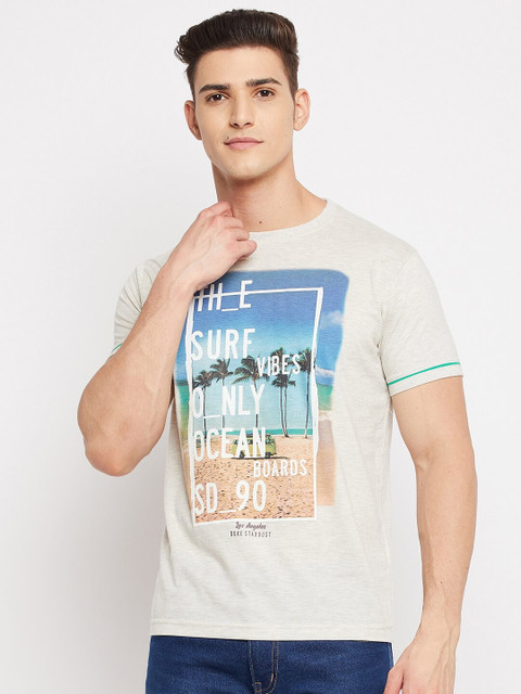 

Duke Men Beige Printed Slim Fit T-shirt