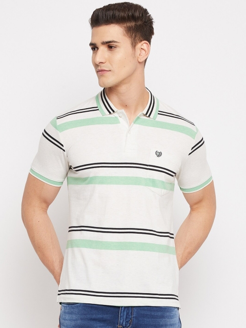 

Duke Men White & Sea Green Striped Polo Collar T-shirt