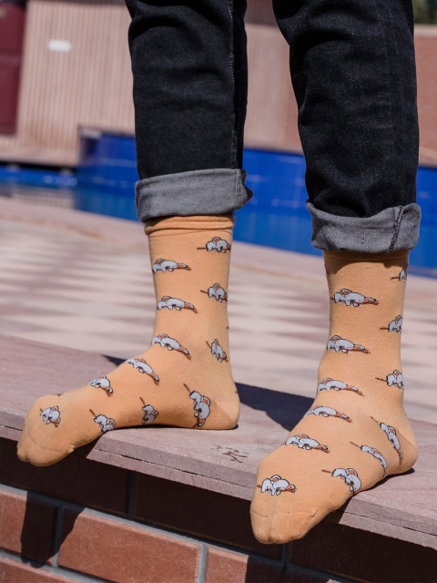 

hexafun Pack of 6 Patterned Above Ankle Length Cotton Socks, Yellow