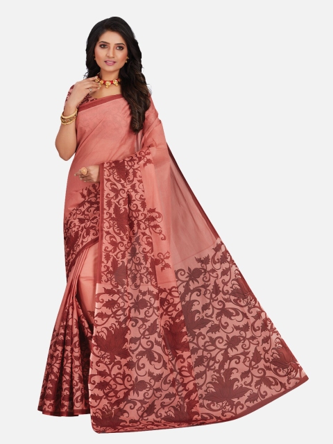 

SALWAR STUDIO Peach-Coloured Ethnic Motifs Pure Cotton Saree