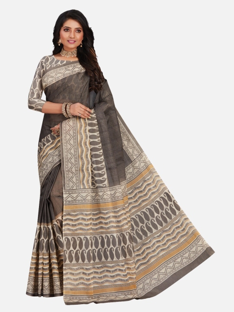 

SALWAR STUDIO Grey & Beige Ethnic Motifs Pure Cotton Saree