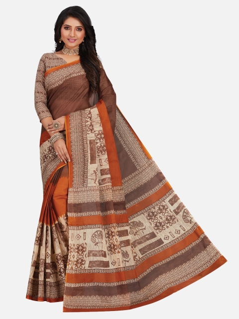 

SALWAR STUDIO Brown Ethnic Motifs Pure Cotton Saree