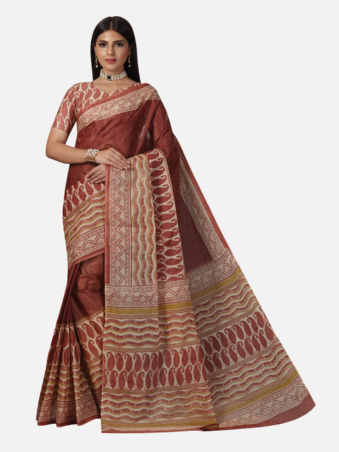 

SALWAR STUDIO Brown & Cream-Coloured Ethnic Motifs Pure Cotton Saree