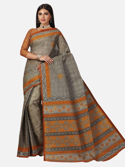 

SALWAR STUDIO Grey & Orange Ethnic Motifs Pure Cotton Saree