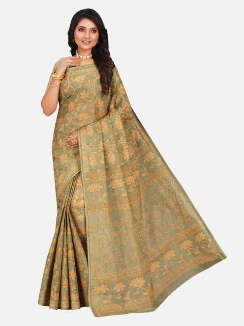 

SALWAR STUDIO Grey & Beige Ethnic Motifs Pure Cotton Heavy Work Saree