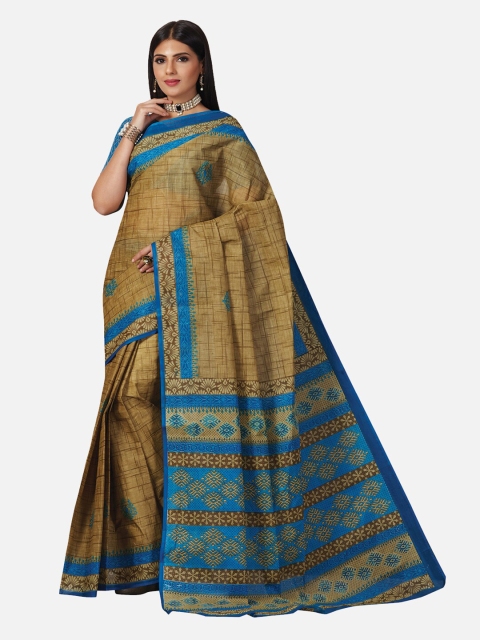 

SALWAR STUDIO Gold-Toned & Blue Ethnic Motifs Pure Cotton Saree
