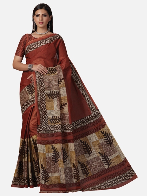 

SALWAR STUDIO Brown & Brown Ethnic Motifs Pure Cotton Saree