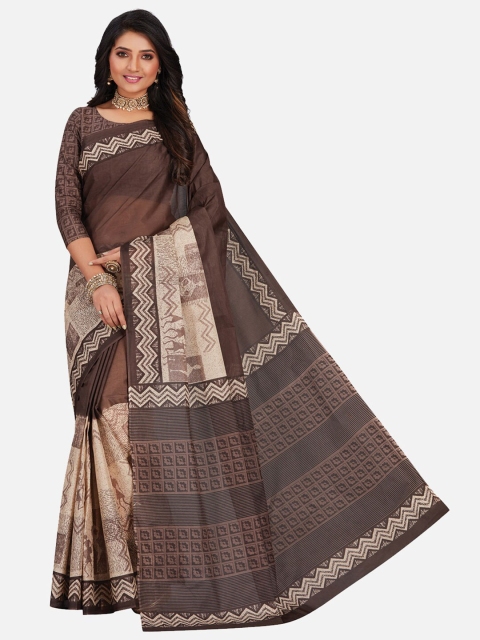 

SALWAR STUDIO Brown & Cream-Coloured Ethnic Motifs Pure Cotton Saree