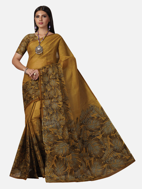 

SALWAR STUDIO Gold-Toned & Brown Ethnic Motifs Pure Cotton Saree