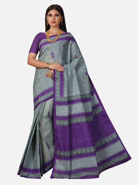 

SALWAR STUDIO Grey & Purple Ethnic Motifs Pure Cotton Saree
