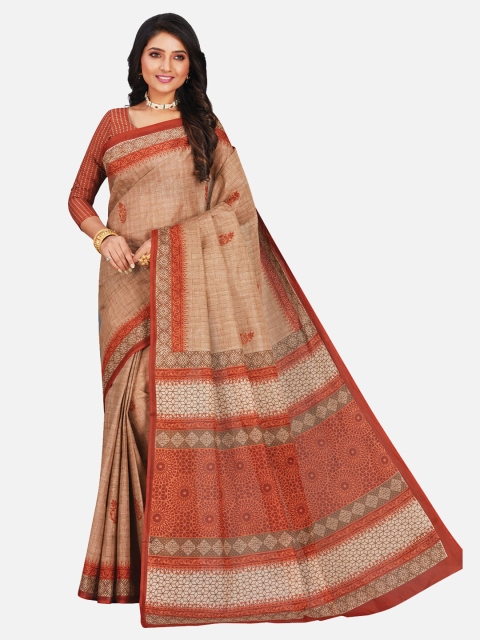

SALWAR STUDIO Beige & Red Ethnic Motifs Pure Cotton Saree