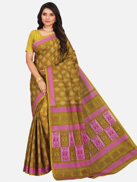 

SALWAR STUDIO Green & Pink Ethnic Motifs Pure Cotton Saree