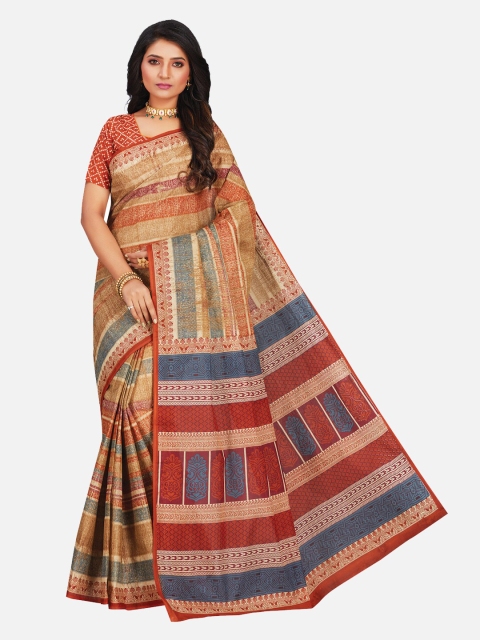 

SALWAR STUDIO Beige & Maroon Pure Cotton Saree
