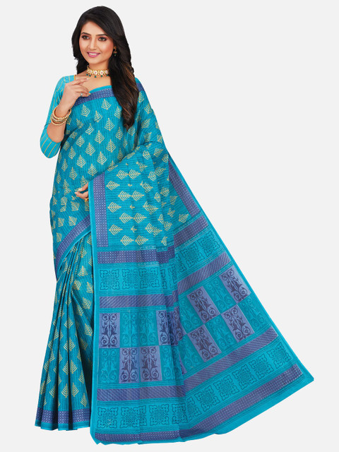 

SALWAR STUDIO Blue Ethnic Motifs Pure Cotton Saree