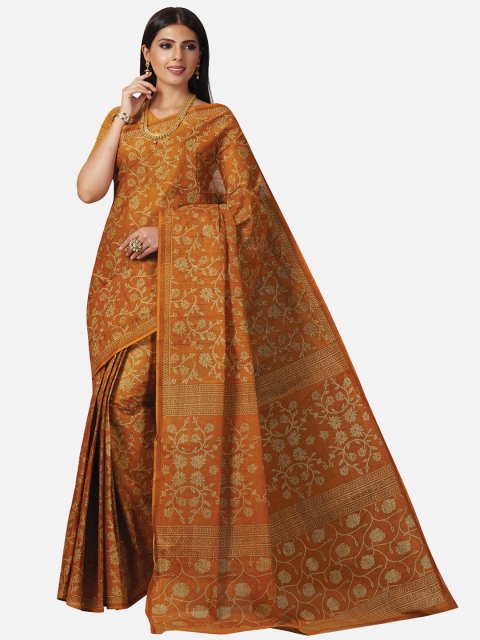 

SALWAR STUDIO Orange Floral Pure Cotton Saree