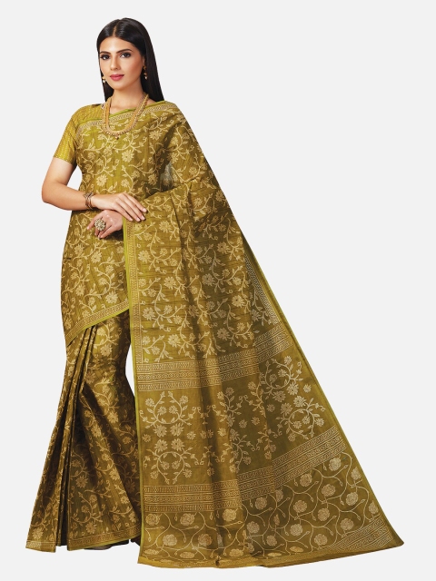 

SALWAR STUDIO Green & White Ethnic Motifs Pure Cotton Saree
