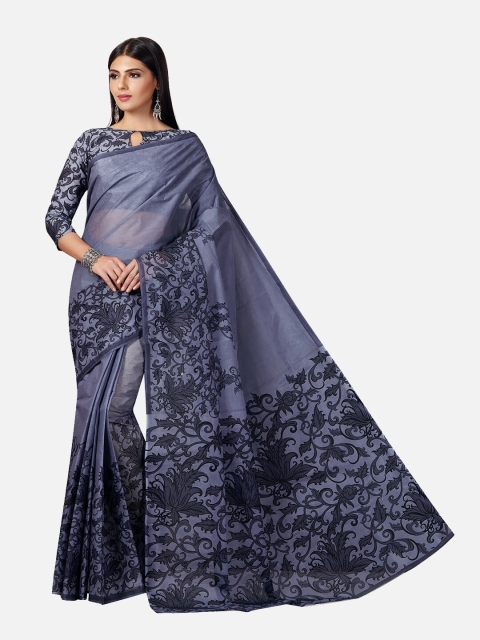 

SALWAR STUDIO Grey & Black Ethnic Motifs Pure Cotton Saree