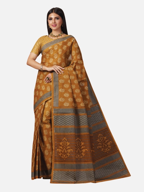 

SALWAR STUDIO Gold-Toned & Grey Ethnic Motifs Pure Cotton Saree