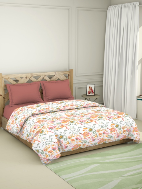 

SPACES Orange & White Floral AC Room 150 GSM Double Bed Quilt