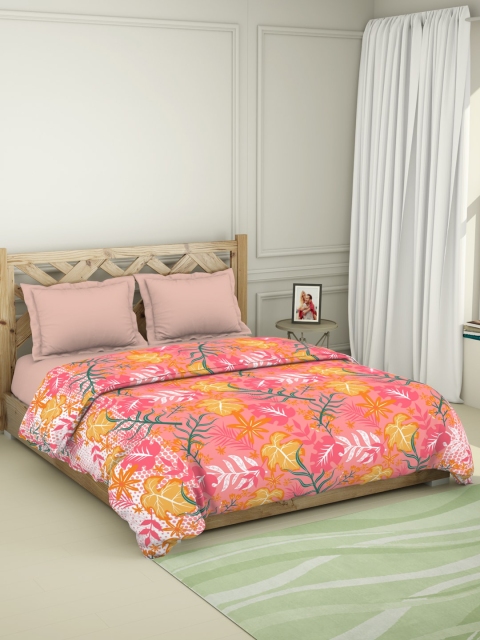

SPACES Peach-Coloured & Yellow Floral 100% Cotton AC Room 150 GSM Double Bed Quilt