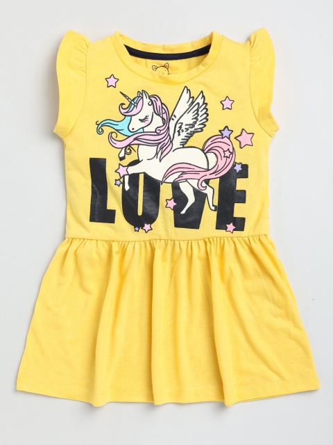 

Lazy Shark Girls Yellow Printed Dress