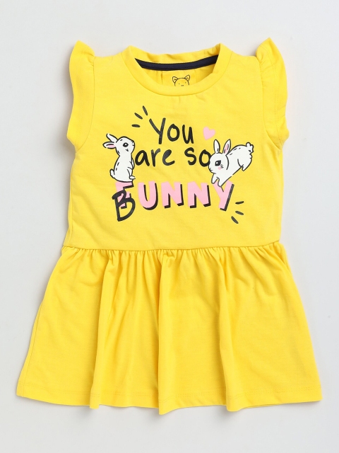 

Lazy Shark Girls Yellow Printed Dress