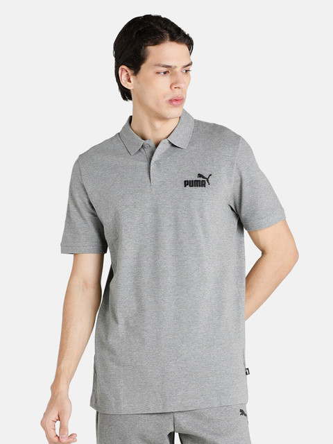

Puma Men Grey Brand Logo Polo Collar Cotton T-shirt