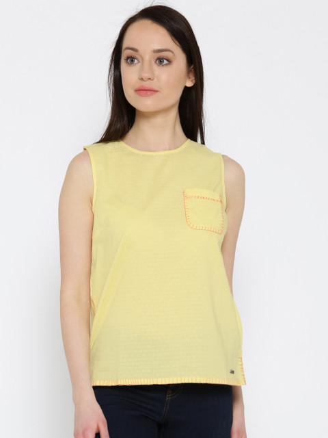

Pepe Jeans Women Yellow Self-Design Top