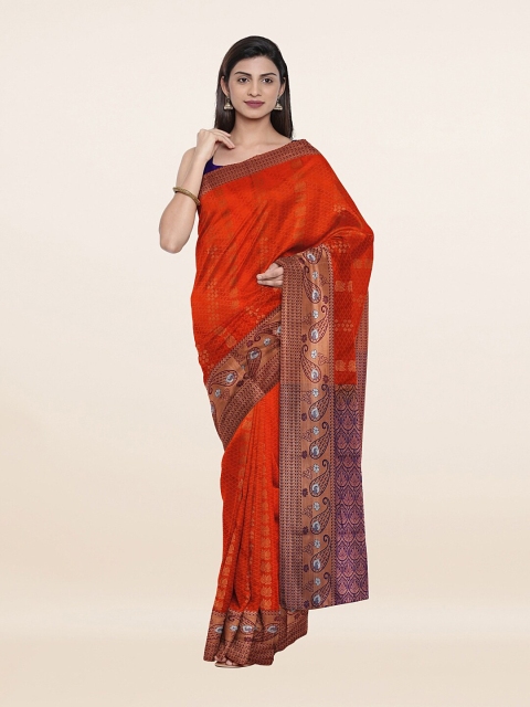 

Pothys Women Orange & Navy Blue Woven Design Pure Silk Saree