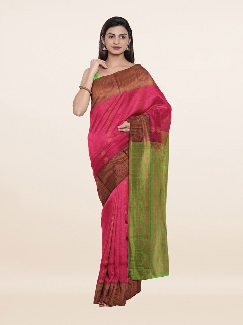 

Pothys Pink & Green Woven Design Zari Pure Silk Saree