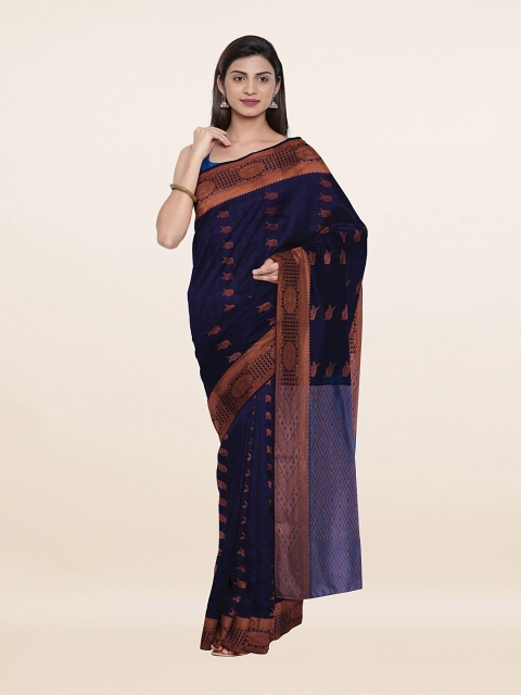 

Pothys Navy Blue & Copper-Coloured Ethnic Motifs Pure Silk Saree