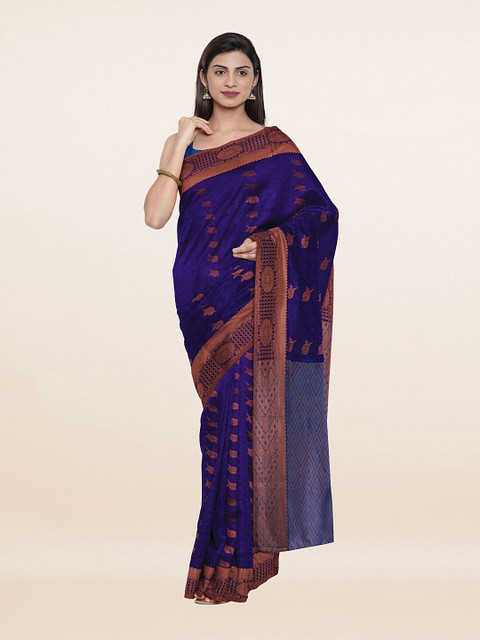 

Pothys Violet & Gold-Toned Floral Zari Pure Silk Saree