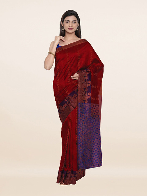 

Pothys Red & Purple Woven Design Zari Pure Silk Saree