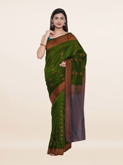 

Pothys Green & Blue Floral Zari Pure Silk Saree