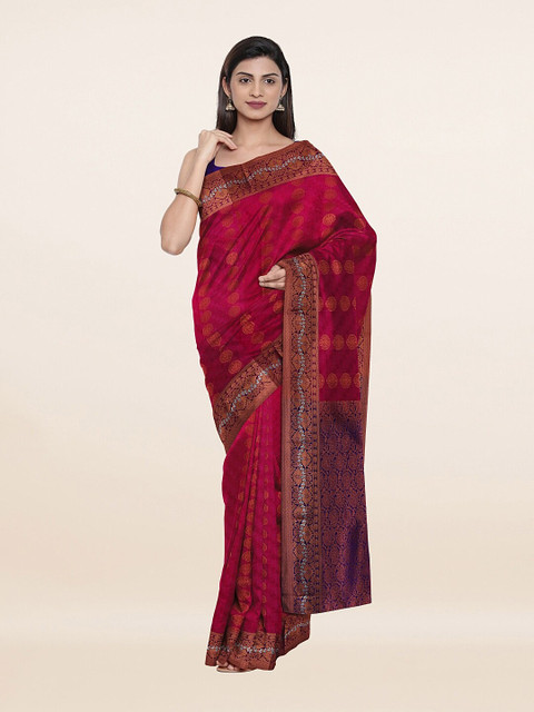 

Pothys Pink & Gold-Toned Ethnic Motifs Zari Pure Silk Saree