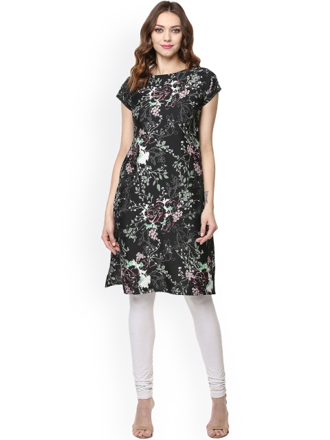 

Ives Women Black Floral Print Straight Kurta